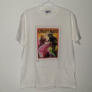 VTG Cinco De Mayo Post Office USPS Stamp Short Sleeve T-Shirt Size Small Medium